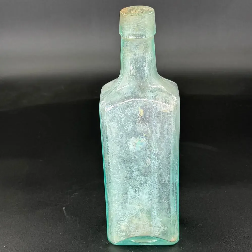 Antique Scott's Emulsion Cod Liver Oil LIme Soda Aqua Blue Glass Bottle Embossed